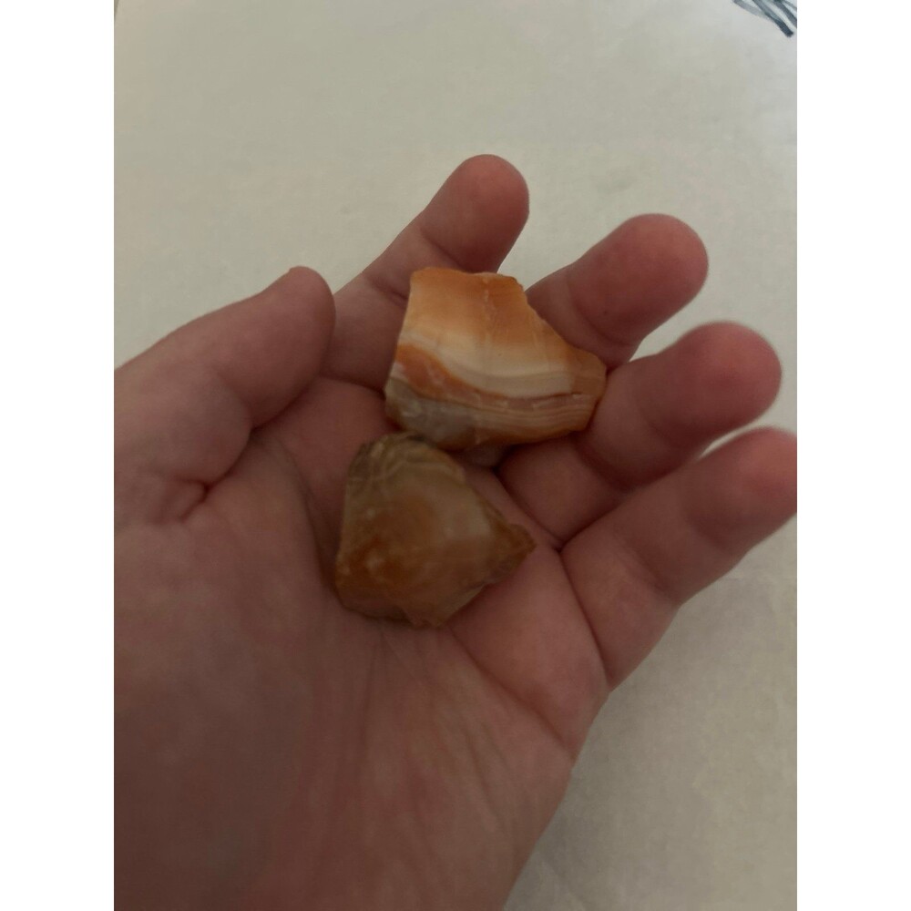 2 rough agate rocks orange/brown/white